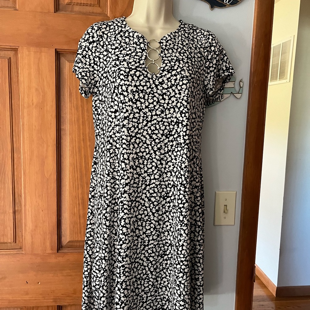 Printed Dress with Silver Loops, Black and White…Never Worn